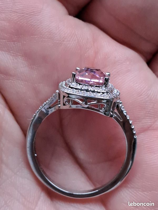 Bague Argent S925 Zircone rose brillante ,zircones blanc femme taille 62 (image 5)