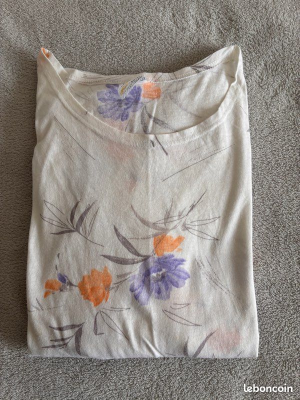 Chemise de nuit blanche à fleurs orange/mauve (image 9)
