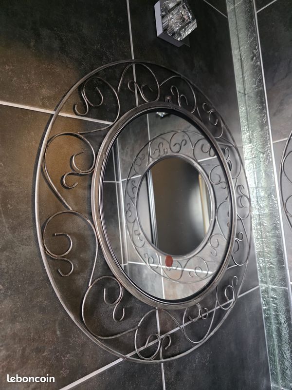 Lot 2 Miroirs métal noir gris - Diam. 68 cm dont 1 offert (image 8)