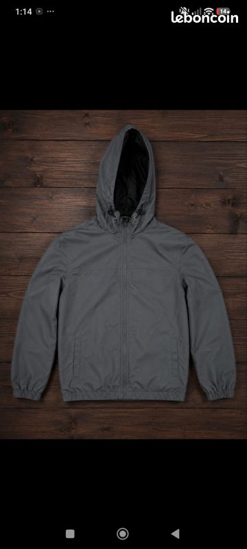 Veste coupe-vent à capuche grise enfant 12 ans légère (image 1)