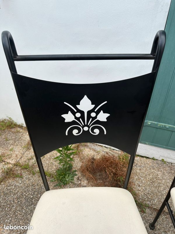 Lot de 2 Chaises en fer forgé avec assise blanche confortable (image 2)