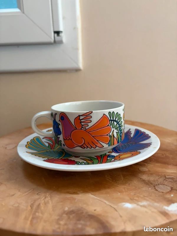 Tasse a café et soucoupe "Acapulco" maison Villeroy et Boch. Années 1970, design de Christine Reuter années 70. Dimension :8 cm (image 2)