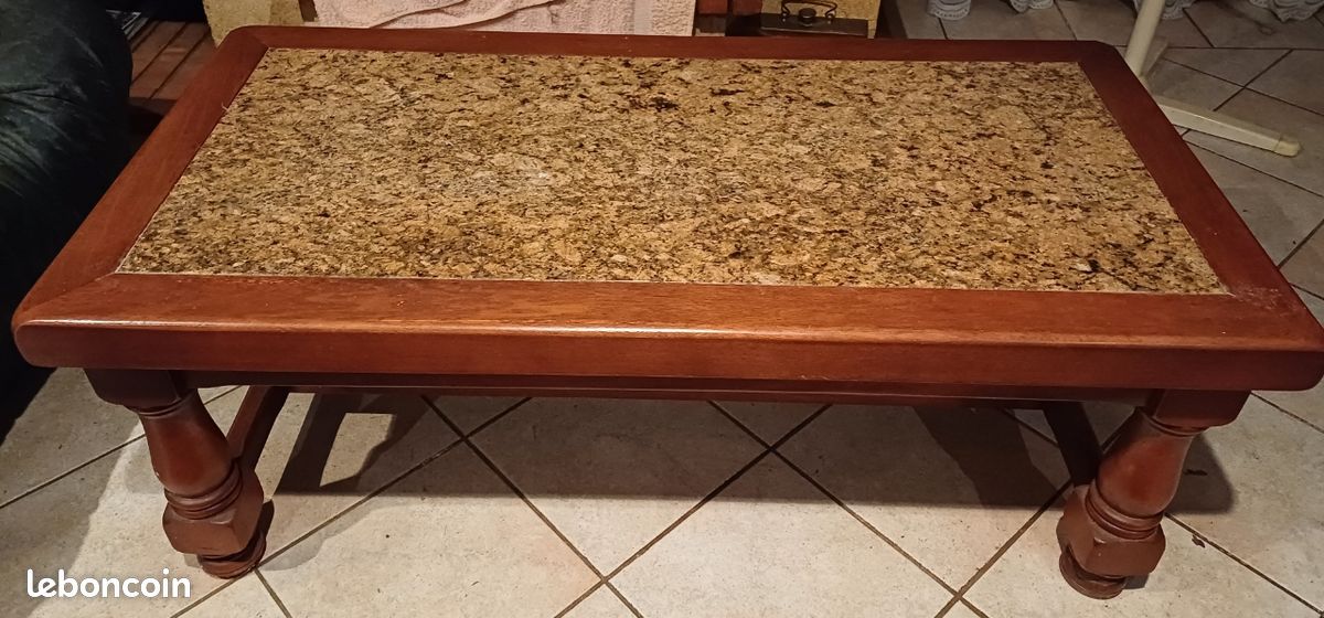 Table basse bois massif granit (image 1)