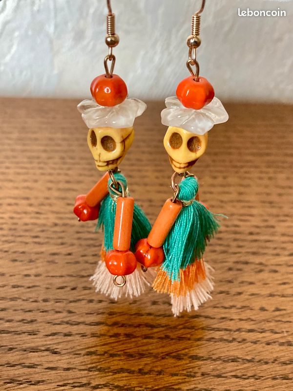 Boucles D'oreilles Gothiques Squelettes Suspendus - Style Zombie Halloween - Argenté