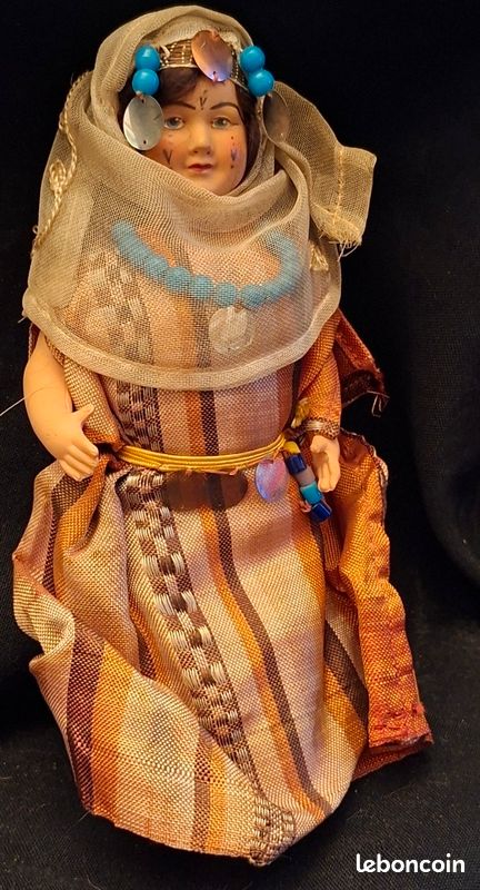 Poupée Folklorique Tunisienne ALI Homme - LATIFA Années 60 - 19,5 Cm Rare