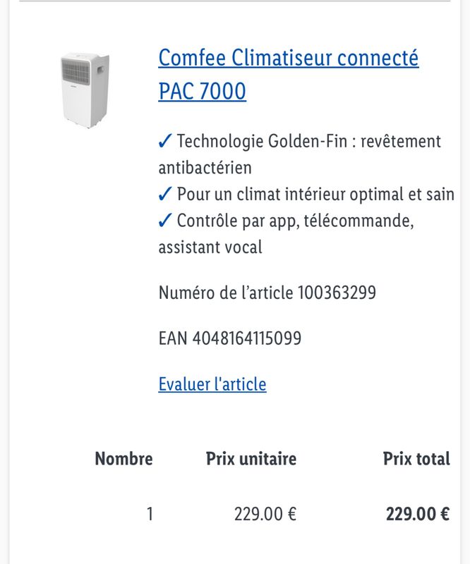 Comfee Climatiseur connecté PAC 7000