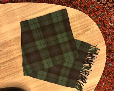 ÉCHARPE CACHEMIRE TARTAN - VANILLE/VERT/ORANGE