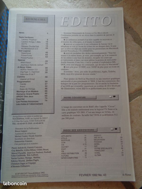 AMIGA News N°43 - Février 1992 - Magazine informatique (image 3)