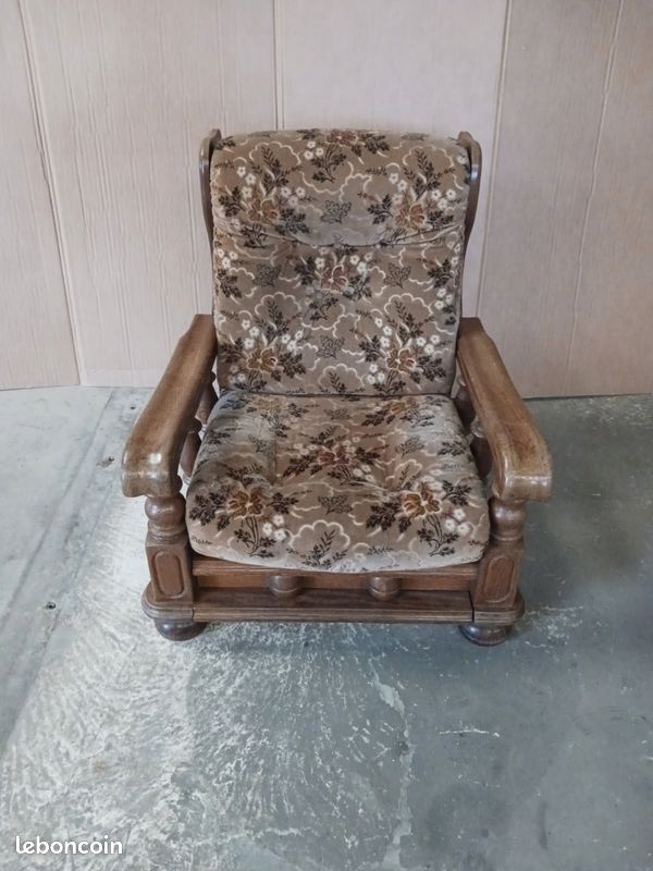 Fauteuil chêne velours (image 1)