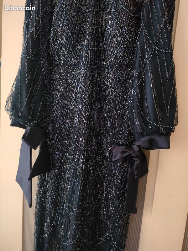Robe soirée perles bleu marine 42 (image 5)