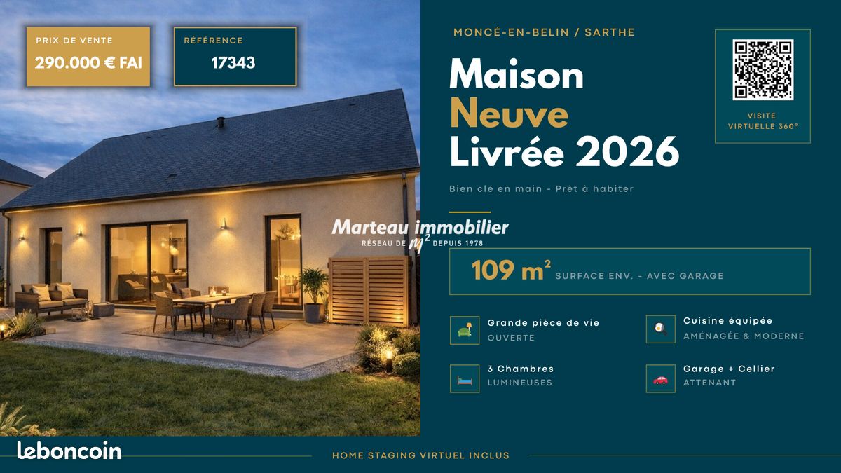 Maison 5 pièces 109 m² · à Moncé-en-Belin · 109 m² · 290 000 €
