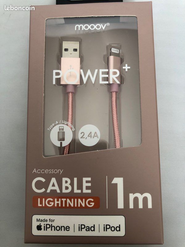 Câble pour iPhone et iPad Data et Charge 1 m Or rose (image 1)