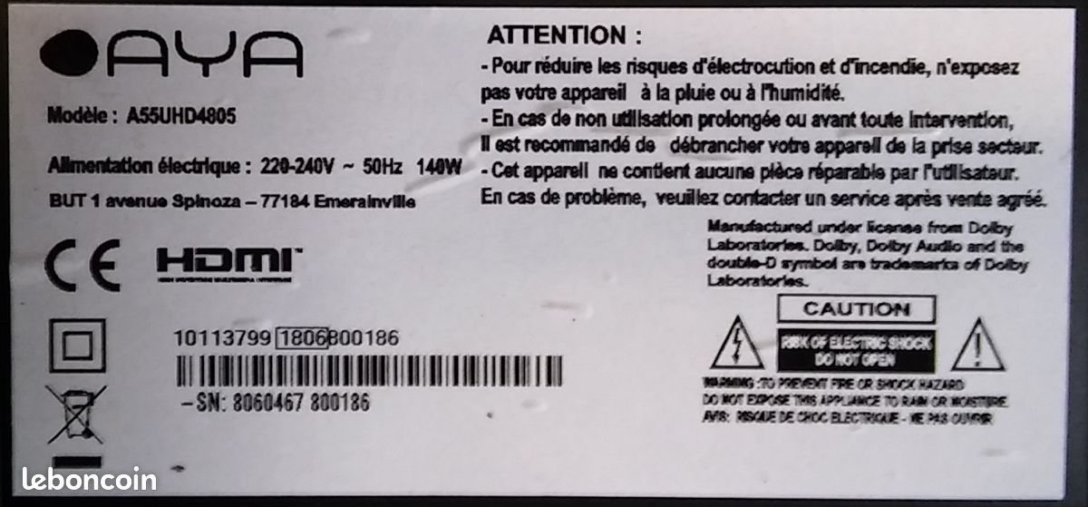Kit de 7 bandes rétro-éclairage pour TV Aya A55UHD4805, référence SVV550AK7_UHD_7LED_A Rev03 et SVV550AK7_UHD_7LED_B Rev03 (image 4)
