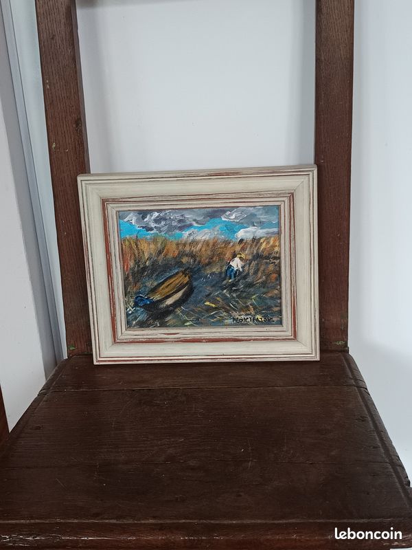 Petite huile sur toile encadrée représentant les roseaux de Gallician en Camargue (image 2)