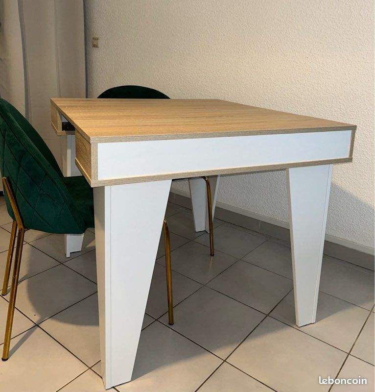 Skraut Home - Table Console Extensible, Console Meuble, 260, Pour 12 Personnes, Pieds Bois Massif, Style Moderne, Noir