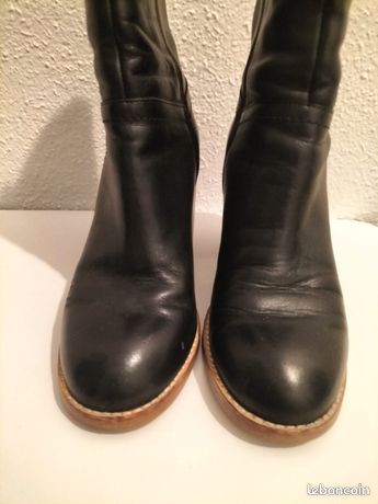 Bottes Minelli En Cuir Souple Noir - Taille 37 - Portées 2 Fois - État Neuf