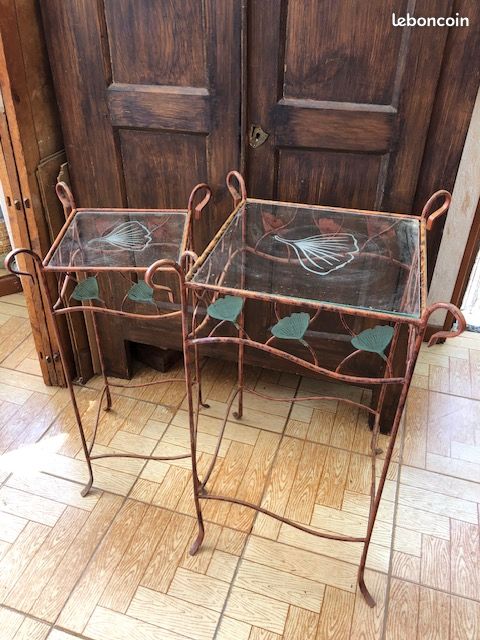 2 sellettes fer forgé et verre assorties (image 5)