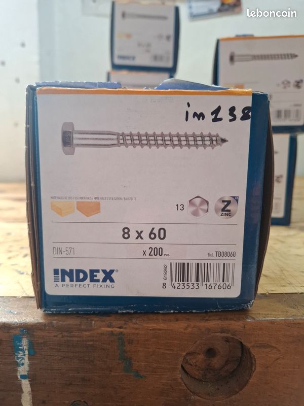 Boîte 200 tirefond à visser bois Index 8x60mm clé 13 (image 1)