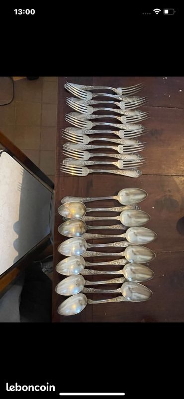 Boulenger 24 Couverts Métal Argentés Blanc 84gr Argent Pavot Art Nouveau Jugenst (image 1)