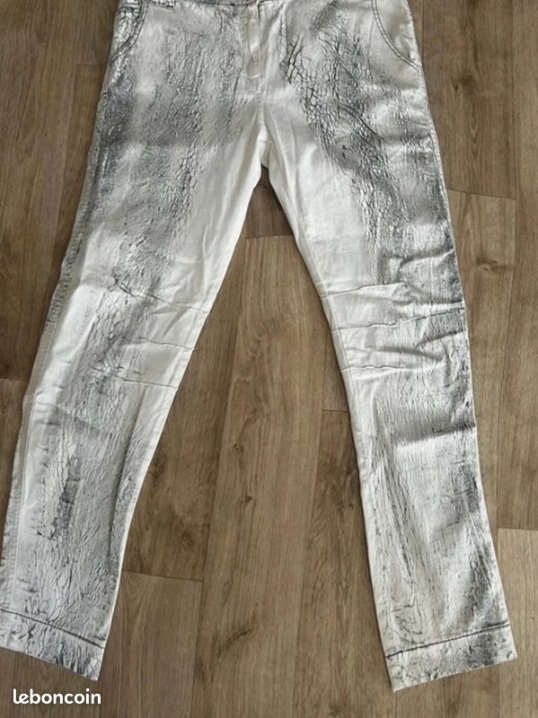Elisa cavaletti pantalon vintage italien argenté effet craquelé taille 40 (image 2)