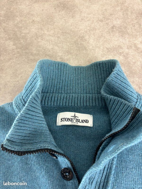 Pull 1/4 Zip col camionneur Stone Island Bleu taille XL (image 8)