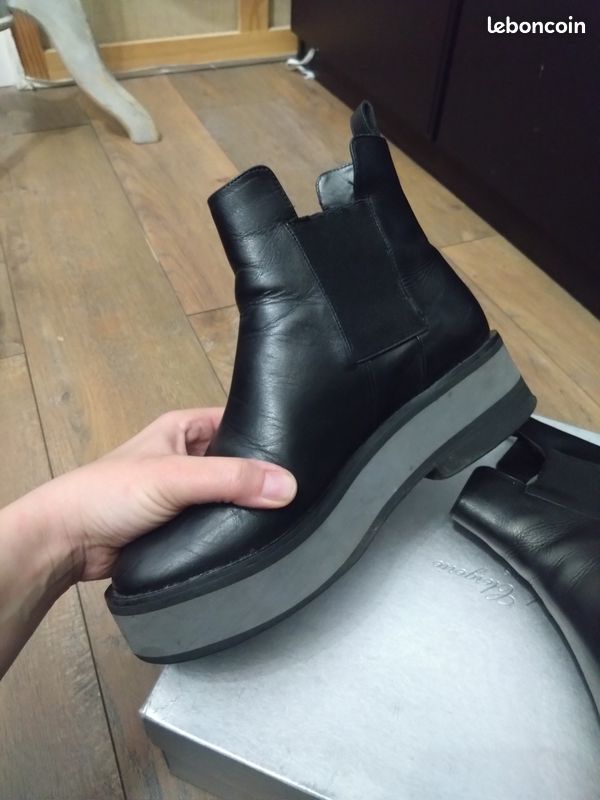 Bottes cuir plateforme noir gris Robert Clergerie T37 avec boîte (image 2)