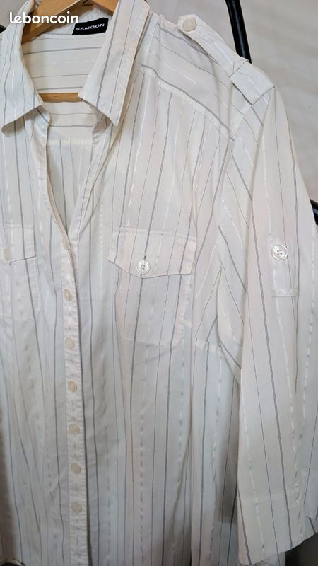 Chemise blanche à fines rayures argentées T50 (image 3)