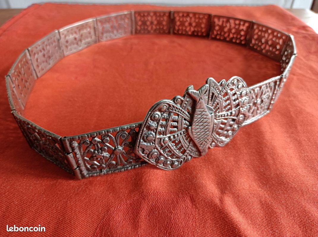 Ceinture Ancienne En Argent Massif - Style Traditionnel Chaoui - Antiquité - Occasion