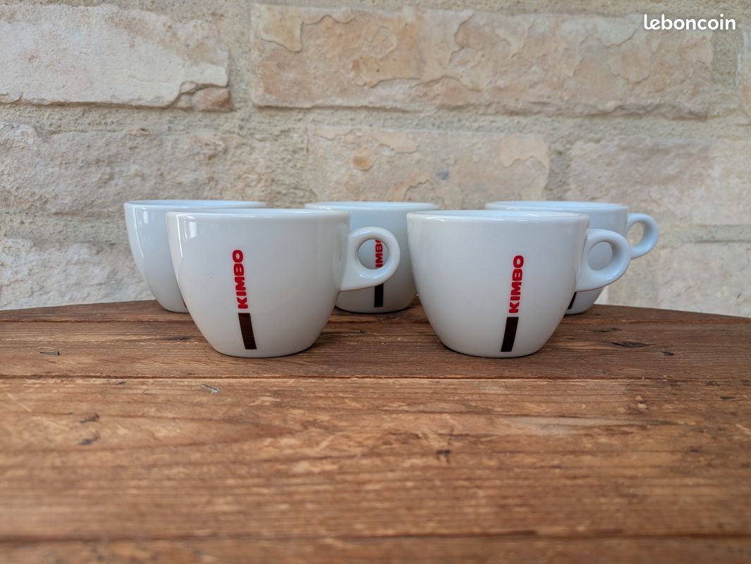Lot De 6 Tasses à Café Kimbo + Soucoupes - Style Bistrot - Blanc - Occasion En Bon état