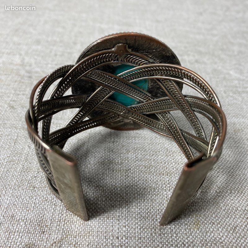 Bracelet Manchette Fantaisie En Métal Doré - Occasion - Style Bijou Rétro