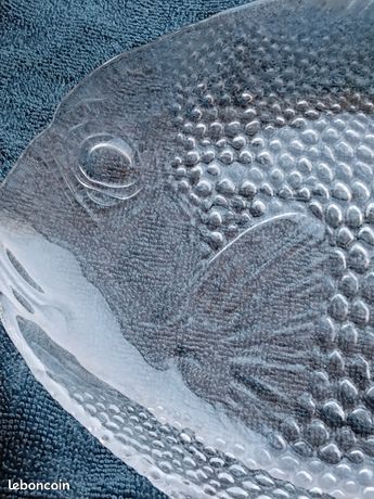 LOT DE 6 Ancien plat ou assiette forme poisson en verre