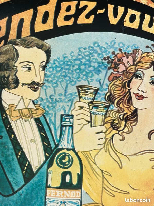 Plateau publicitaire Pernod Rendez-vous vintage tôle lithographiée style Belle Époque (image 5)