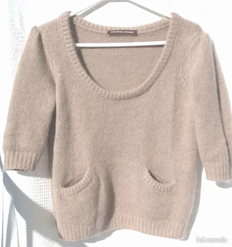 Pull en maille Angora & cachemire & laine couleur beige & rose - Taille M (image 7)
