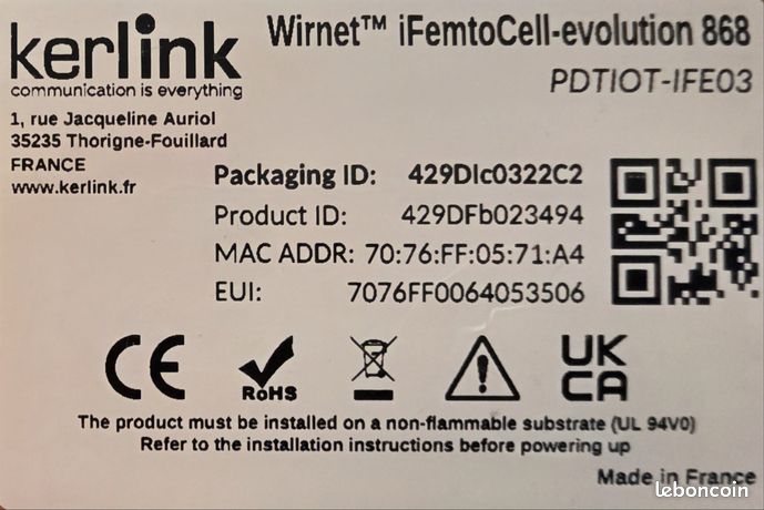 Passerelle LoRaWAN Kerlink Wirnet IFemtoCell Evolution 868 – Neuve – Fabriquée En France