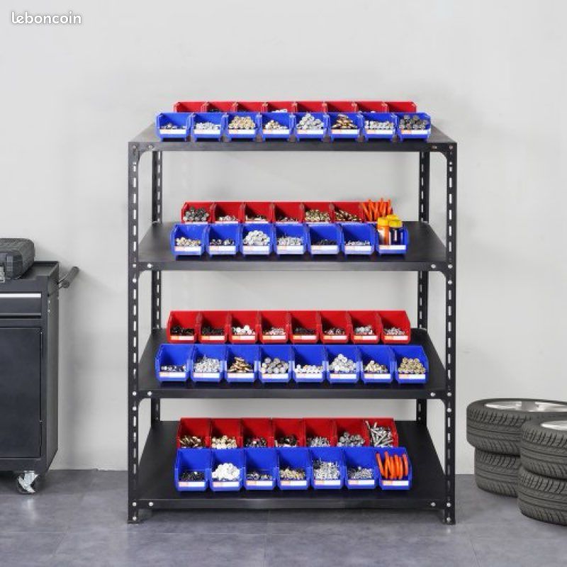 Plastic Storage Containers (12.7 x 10.2 x 7.6 cm), Hanging, Stackable Storage Containers, Blue/Red, 24-Pack, Sturdy Stackable Containers for Organizing Closets, Kitchens, Offices or Pantries (image 5)