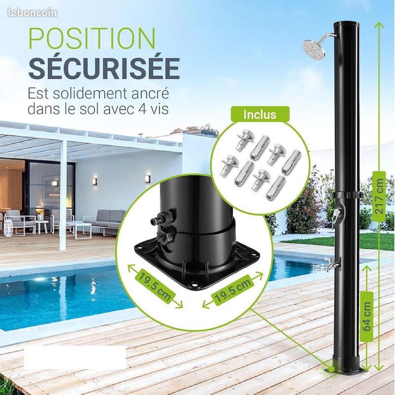 Douche Solaire Exterieur 35 litres - 217 cm - Jusqu'à 60 °C - Pommeau de Douche pivotant, Douche de Pied et raccord pour Tuyau d'arrosage - Neuve - Livraison gratuite ⭐ ⭐ ⭐ (image 4)