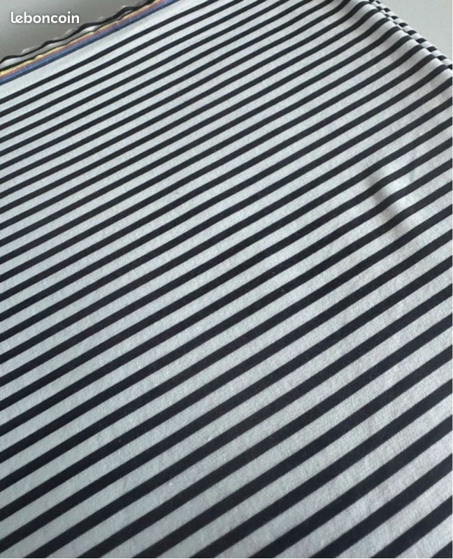 Coupon De Tissu Coton Mélangé 100x135 Cm - Blanc Cassé Avec Rayures Noires Chinées
