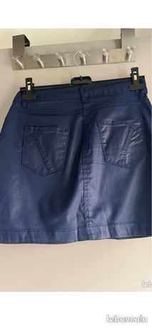 Jupe Kookai Rayée Bleu Et Blanc - Taille 36 - Mini-jupe D'été En Toile - Occasion Très Bon état