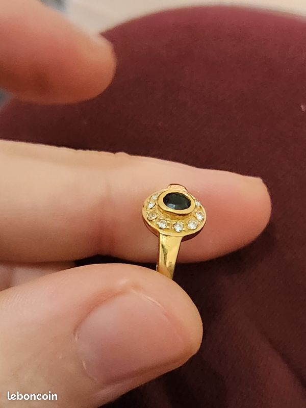 Bague Plaqué Or Avec Pierre Noire - Taille 52 (équivalent 8-9), Occasion