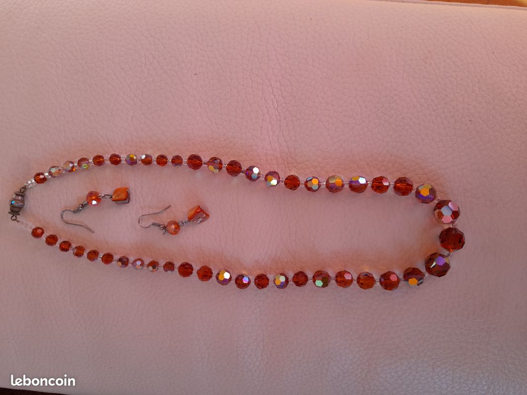 Parure : Collier et boucles toupies ambre (image 4)