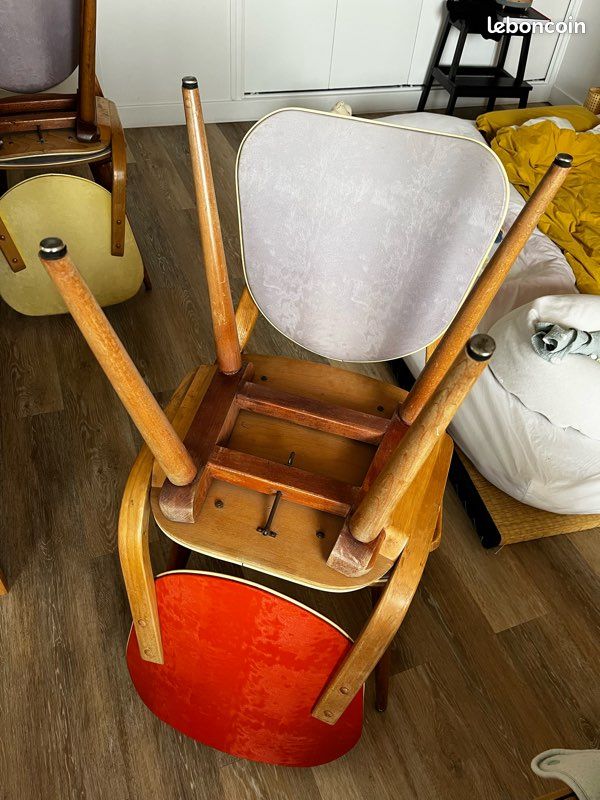 Lot 4 chaises vintage années 50-60 pieds compas (image 4)