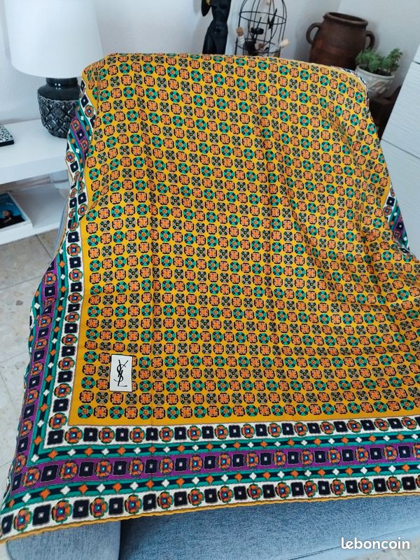 Foulard Carré Vintage En Soie 100% Italie - Fait Main - Multicolore Bohème