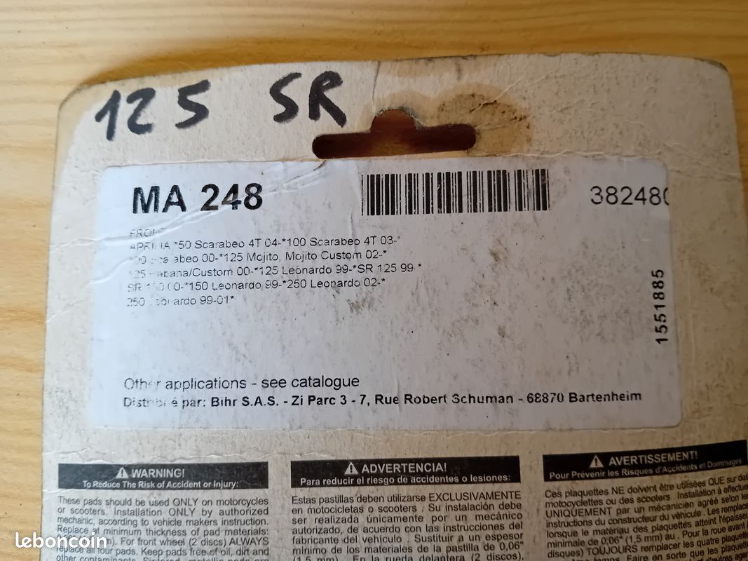 Plaquettes de frein 125 Yamaha et Scarabéro (image 2)