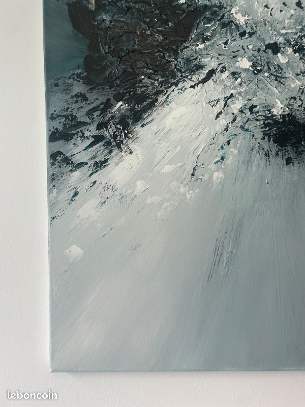 Tableau abstrait noir & blanc – 80x50x1 – Cécile Castelain (2023) TA004 (image 4)