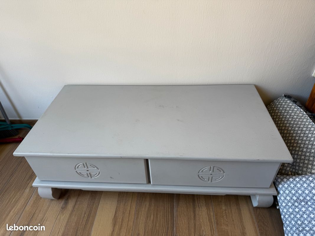 Banquette en teck gris clair avec son coussin (image 3)