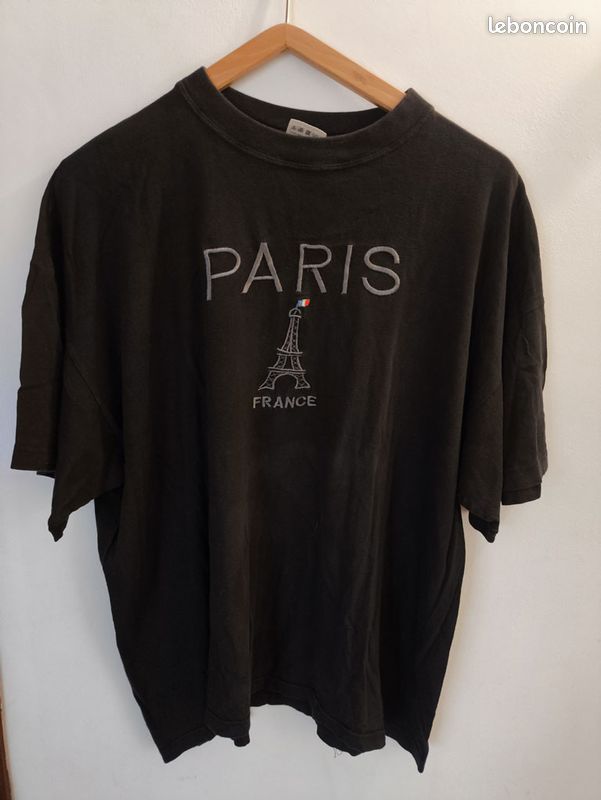 T-Shirt Homme Noir Paris Tour Eiffel Vintage Coupe Ample Oversized XL (image 2)