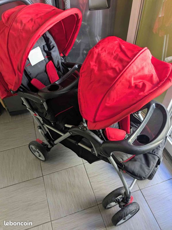 VidaXL Poussette Double Bébé 6-36 Mois - Rose Et Noir Jusqu'à 15kg Par Siège Avec Capote UV