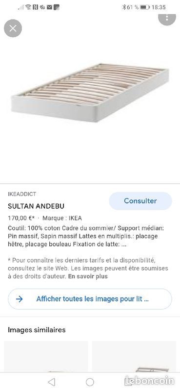 Sommier avec lattes Ikea Sultan Andebu 1 personne (image 1)