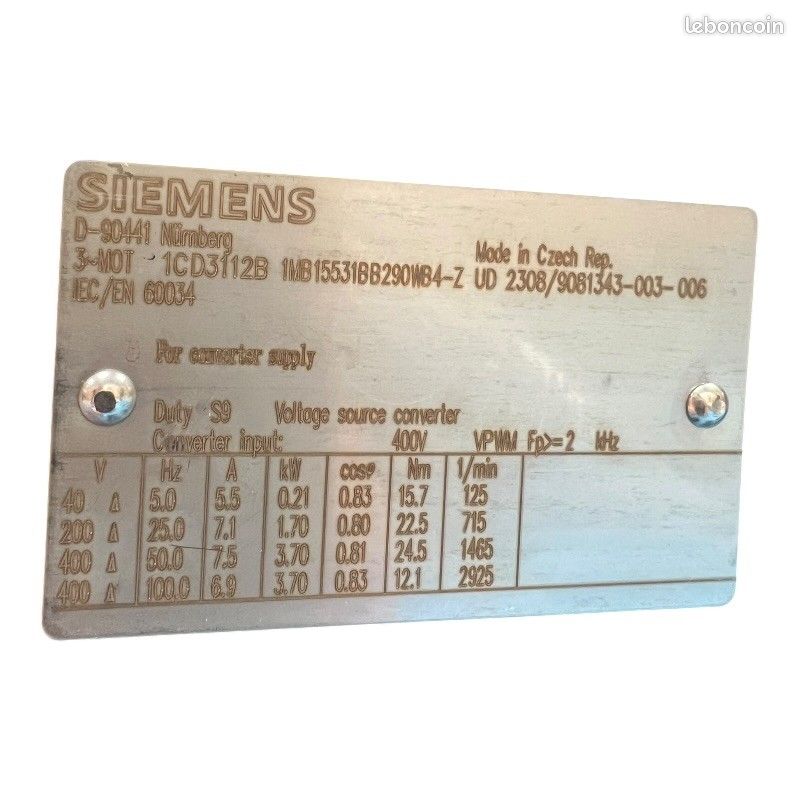 SIEMENS 1MB1553-1BB29-0WB4 SIMOTICS XP Moteur fonte antidéflagrant IE3 4kW (image 6)