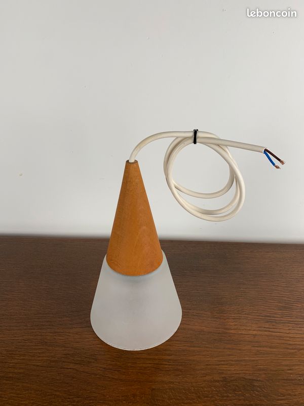 Suspension vintage en verre et teck, ES HORN Danmark (image 4)